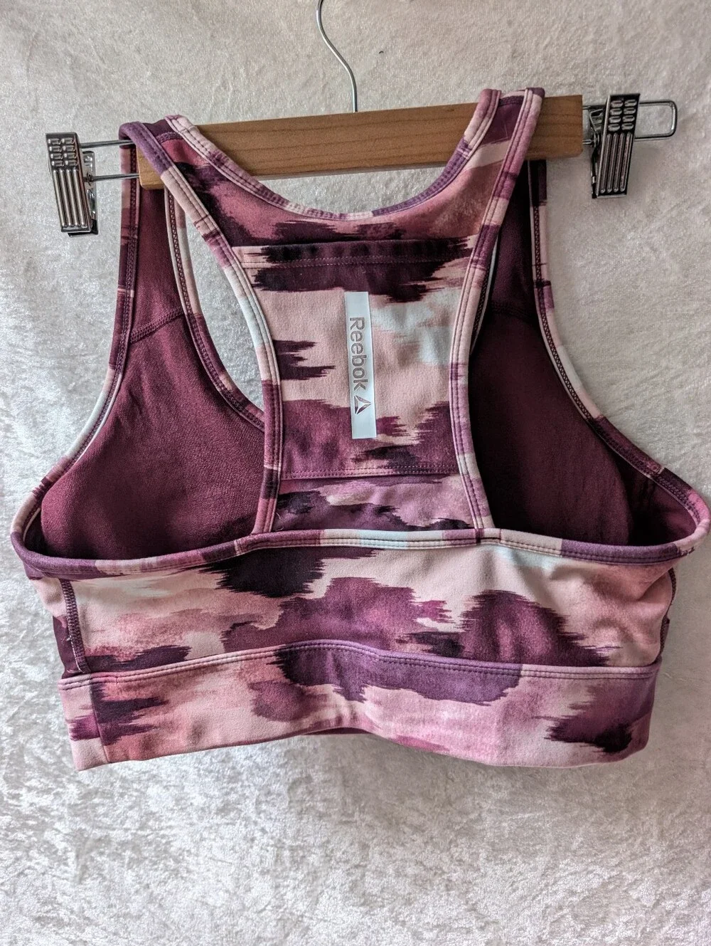 Reebok Pink Purple Pocket Sports Bra Padded Large